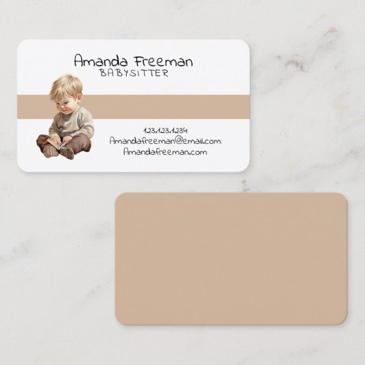 かわいい白と茶色の子供たち託児 名刺 (正面/裏面)