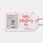 かわいい白と赤いハートの写真 ギフトタグ (正面(横))