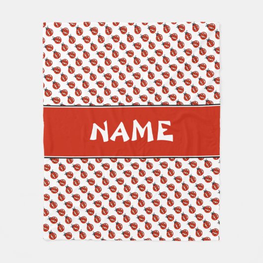 かわいい白と赤ラディバグ名前をカスタムするキッズブランケット フリースブランケット (正面)