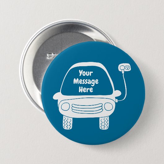 かわいい白と青の電気自動車のメッセーカスタムジ 缶バッジ (正面&裏面)