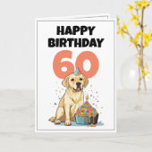 かわいい白と黒の研究室の夫60誕生日 カード (黄色い花)