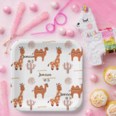かわいい白のおもちゃアニマルサボキャメルラマ誕生日 ペーパープレート (パーティー)