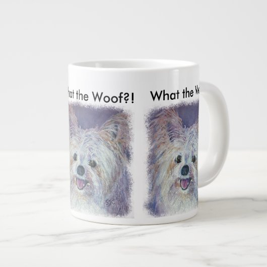 かわいい白のヨーキーミックス ジャンボコーヒーマグカップ (正面右)