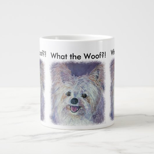 かわいい白のヨーキーミックス ジャンボコーヒーマグカップ (正面)