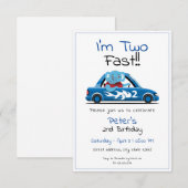 かわいい白のレースカー象ツーファースト2歳の誕生日 招待状 (正面/裏面)