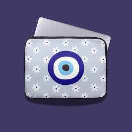 かわいい白の繊細なロマンチックなデイジーグリークブルーアイ ラップトップスリーブ