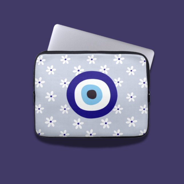 かわいい白の繊細なロマンチックなデイジーグリークブルーアイ ラップトップスリーブ (クリエイターアップロード済み)