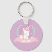 かわいい白の魔法のユニコーン花ガールズキーチェーン キーホルダー (正面)