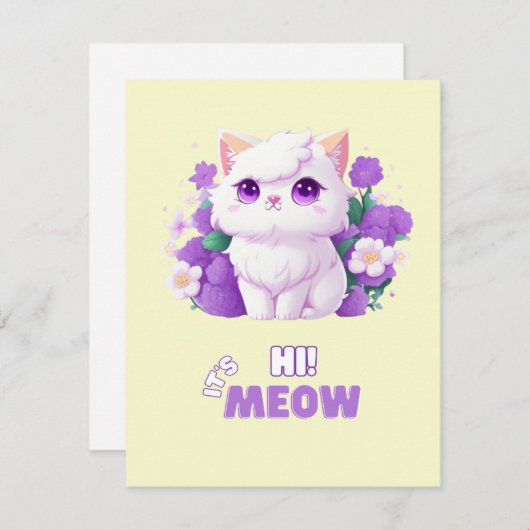 かわいい白ふわふわのアンゴラ猫と朝顔fl シーズンカード (正面/裏面)