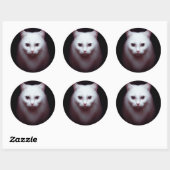 かわいい白ふわふわの猫デジタルアート ラウンドシール (シート)