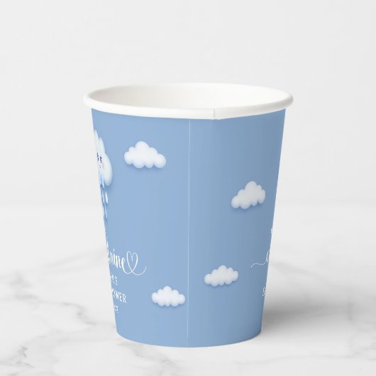 かわいい白ふわふわの笑顔の雲9青い空 紙コップ (右)