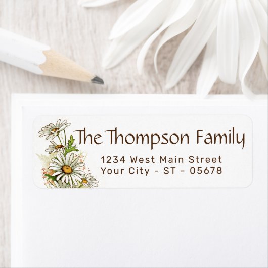 かわいい白みすぼらしいシックなデイジーアート花 ラベル (インサイチュ)