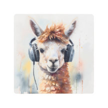 かわいい白アルパカ着ヘッドフォン