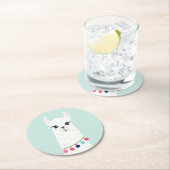 かわいい白アルパカ ラウンドペーパーコースター (インサイチュ)