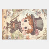 かわいい白ウサギのワンダーランドの時間管理者 ラッピングペーパーシート (正面3)
