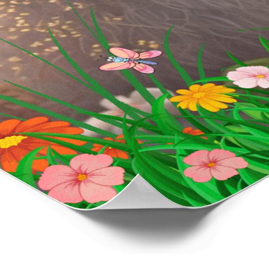 かわいい白ウサギの花園アート保育園 ポスター (角)