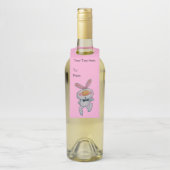 かわいい白ウサギ オレンジ色の鼻 親指を立てる ピンク ボトルネックタグ (ボトル)