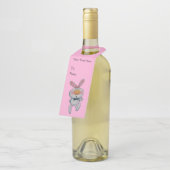 かわいい白ウサギ オレンジ色の鼻 親指を立てる ピンク ボトルネックタグ (アングル)