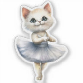 かわいい白キャットバレリーナ踊りバレエ シール (正面)