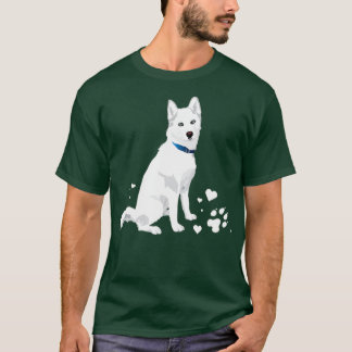 かわいい白シベリアのハスキー甘い白い雪の犬 Tシャツ