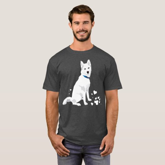 かわいい白シベリアのハスキー甘い白い雪の犬 Tシャツ (正面フル)