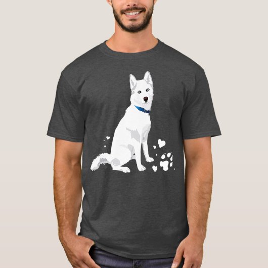 かわいい白シベリアのハスキー甘い白い雪の犬 Tシャツ (正面)
