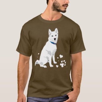 かわいい白シベリアのハスキー甘い白い雪の犬 Tシャツ