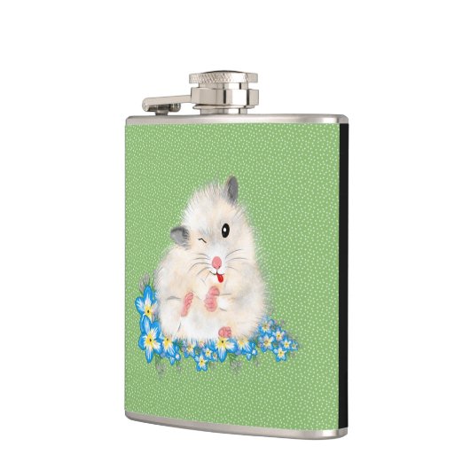 かわいい白シリアのハムスターのアクセサリー、緑のポルカ フラスク (左)