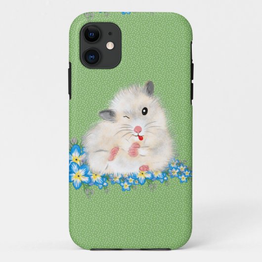 かわいい白シリアのハムスターのアクセサリー、緑のポルカ Case-Mate iPhoneケース (裏面)
