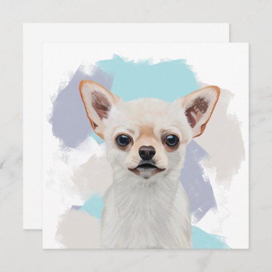 かわいい白チワホアドッグ抽象芸術ブルー背景 (正面/裏面)