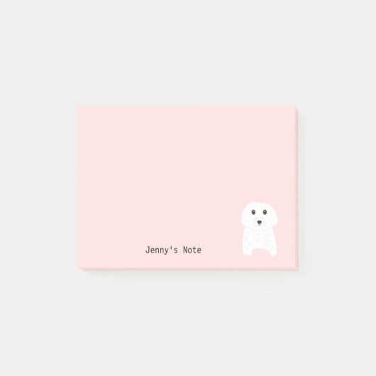 かわいい白テディベアドッグペット動物名前をカスタムする ポストイット (正面)