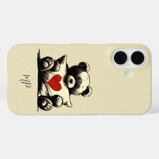 かわいい白テディベアハグピローハートモノグラム Case-Mate iPhoneケース (裏面 (横))
