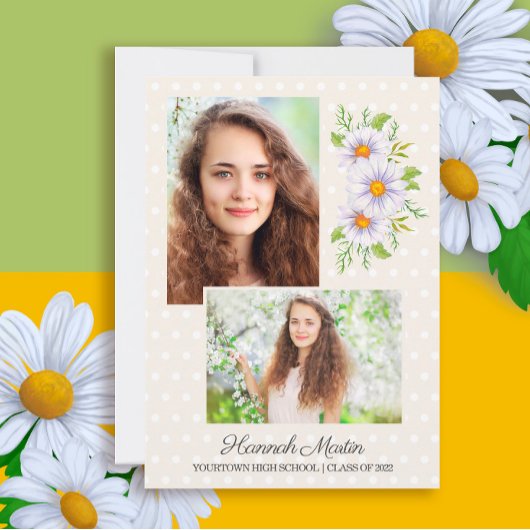 かわいい白デイジー卒業パーティーの写真 招待状