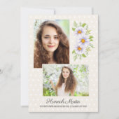 かわいい白デイジー卒業パーティーの写真 招待状 (正面)