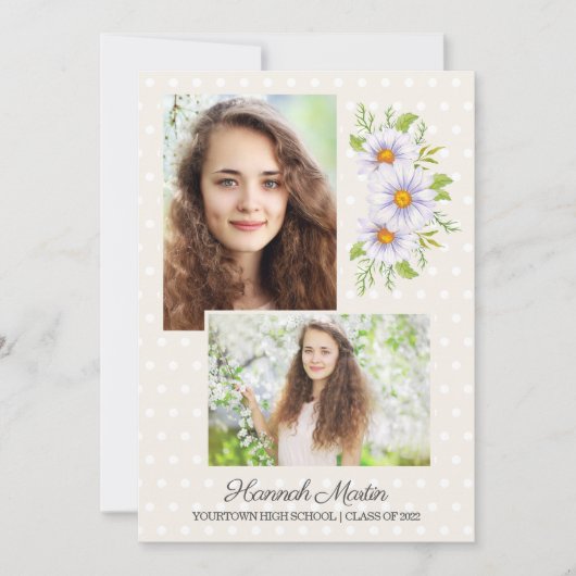 かわいい白デイジー卒業パーティーの写真 招待状 (正面)