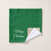 かわいい白トナカイ子犬クリスマスグリーン バスタオルセット (ウォッシュタオル)