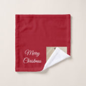 かわいい白トナカイ子犬クリスマスレッド バスタオルセット (ウォッシュタオル)