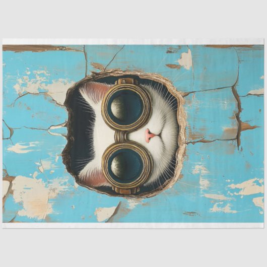 かわいい白ネコ子猫隠し覗きAQ5 Decopage 薄葉紙 (正面)