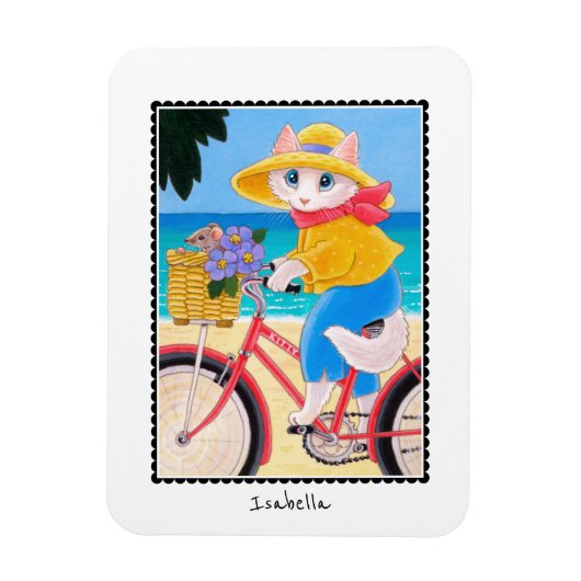 かわいい白ネコ最高のマスフレンズ自転車の名前おもしろい マグネット (縦)