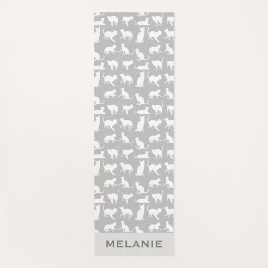 かわいい白ネコ柄ライトグレーパーソナライズされた ヨガマット (正面)