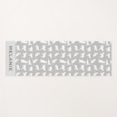 かわいい白ネコ柄ライトグレーパーソナライズされた ヨガマット (正面(横))