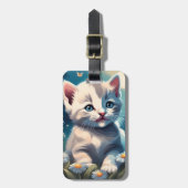 かわいい白ネコ猫アクリル荷物タグ ラゲッジタグ (正面縦)