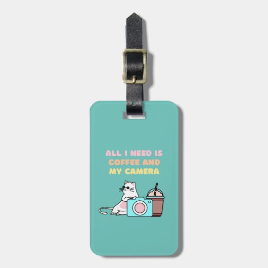 かわいい白ネコ&カメラのラゲッジタグ ラゲッジタグ (正面縦)