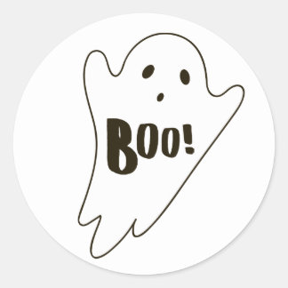 かわいい白ハロウィーン幽霊はBOOと言う ラウンドシール