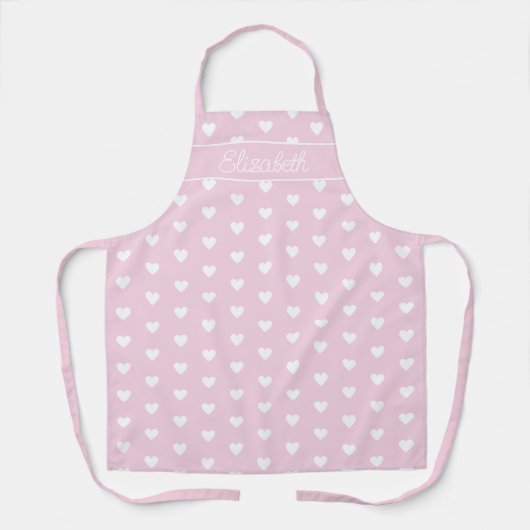 かわいい白ハートオンソフト赤面ピンクパーソナライズされた エプロン (正面)