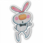 かわいい白バニーオレンジ色の鼻の親指アップ看板 シール (正面)