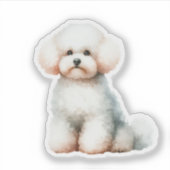 かわいい白ビコンフリーズ犬 シール (正面)