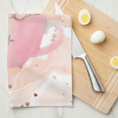 かわいい白ピンクの猫を茶碗で キッチンタオル (四つ折り)