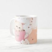 かわいい白ピンクの猫を茶碗で コーヒーマグカップ (正面左)