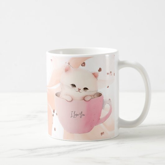 かわいい白ピンクの猫を茶碗で コーヒーマグカップ (右)